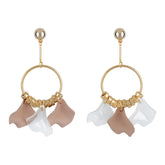 Nude leather women's earrings-clear with distinctive petal-link metal ring